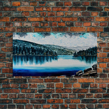 Load image into Gallery viewer, Blue Lake Art | Framed Canvas Print | Blue Lake Painting | Oregon Lake House Decor | Guest Room Landscape Painting | Diamond Lake Painting
