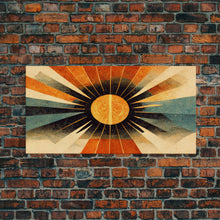 Carregar imagem no visualizador da galeria, Abstract Midcentury Modern Sunburst, Canvas Print, Art Deco Style wall art, sun with sun rays, sun burst, boho style, ready to hang

