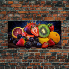 Cargar imagen en el visor de la galería, Fruits Wall Art, Food Art, Berries, Kiwi, Orange, Kitchen Wall Decor, Panoramic Wall Decor, Canvas Print, Wall Art, Framed Canvas Art

