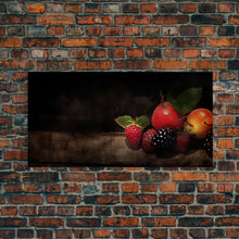 Cargar imagen en el visor de la galería, Fruits Wall Art, Food Art, Strawberries, Peach, Kitchen Wall Decor, Panoramic Wall Decor, Canvas Print, Wall Art, Framed Canvas Art
