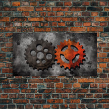 Load image into Gallery viewer, Gears Wall Art, Mechanical Design Wall Decor, Steampunk Art, Red Black, Panoramic Wall Decor, Canvas Print, Wall Art, Framed Canvas Art
