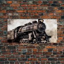 Load image into Gallery viewer, Black Steam Train Wall Art, Locomotive Wall Decor, Retro Train Wall Art, Panoramic Wall Decor, Canvas Print, Wall Art, Framed Canvas Art
