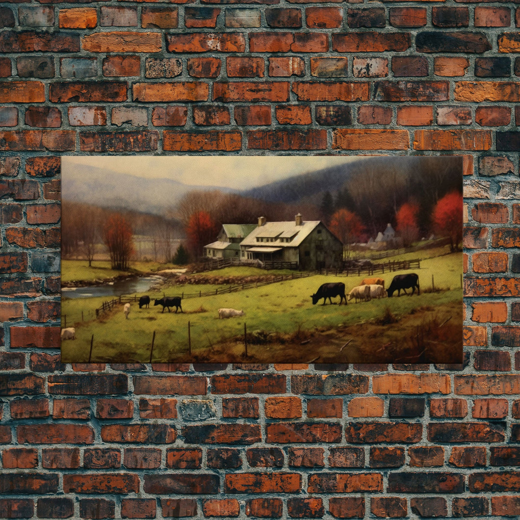 Farm Wall Decor, Country Wall Decor, Farm Animals Wall Decor, Fall Wall Art, Panoramic Wall Decor, Canvas Print, Wall Art, Framed Canvas Art