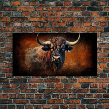 Carregar imagem no visualizador da galeria, Bull Wall Decor, Animal Wall Art, Western Wall Art, Nature Wall Decor, Panoramic Wall Decor, Canvas Print, Wall Art, Framed Canvas Art
