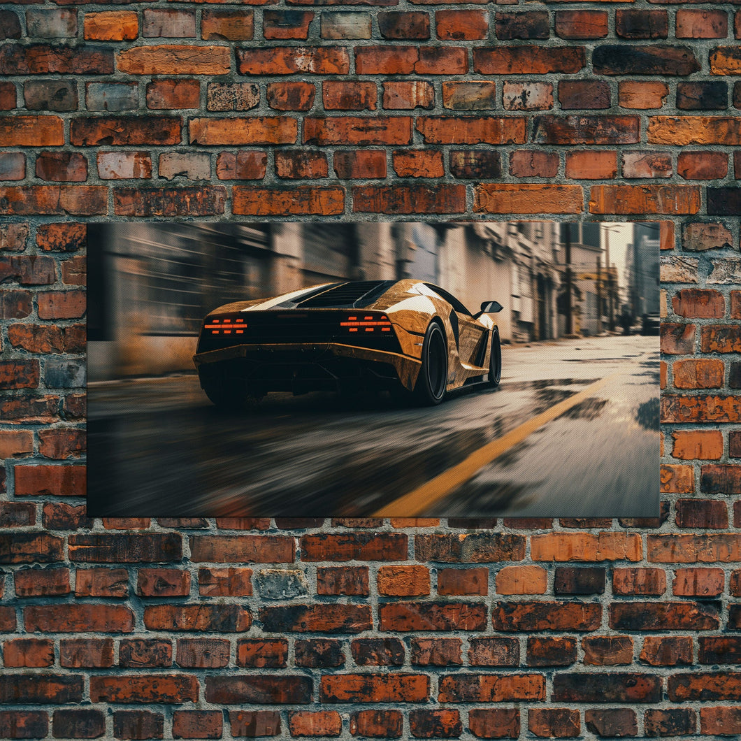 Cool Supercar Art, Framed Canvas Print, Cyberpunk Sportscar Painting, Futuristic Supercar Painting, Man Cave Decor, Gift For Him, Car Guy