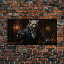 Load image into Gallery viewer, The Victorian Gentleman Werewolf, Halloween Art Print, Framed Canvas Art, Halloween Poster Print, Victorian Dark Academia Oil Painting
