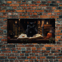 Load image into Gallery viewer, The Witch's Familiar, Black Cat Art, Witch Print, Framed Canvas or Poster, Victorian Oil Painting, Dark Academia, Witchcraft Decor

