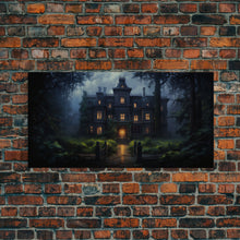 Load image into Gallery viewer, The Haunted House, Spooky Halloween Art, Haunted Victorian Mansion Framed Canvas Print, Horror Prints
