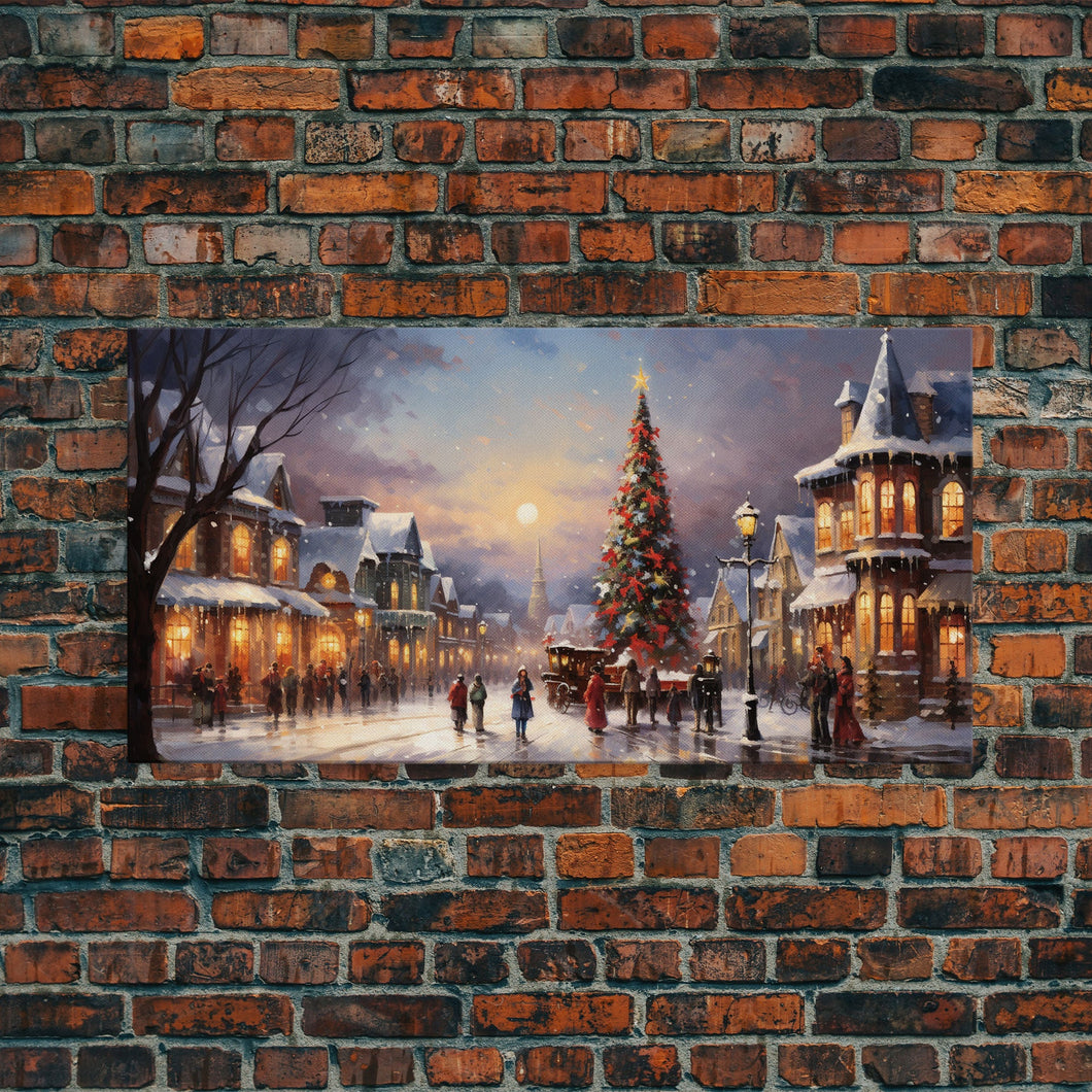 Christmas Tree In The Town Square - Winter Art - Christmas Gift Idea - Framed Canvas Print - Winter Wall Decor, Winter Print Christmas Decor