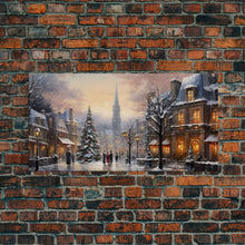 Cargar imagen en el visor de la galería, Christmas Village Winter Wonderland Canvas Print, Framed Wall Art, Christmas Decor, Retro Christmas Oil Painting, Christmas Art
