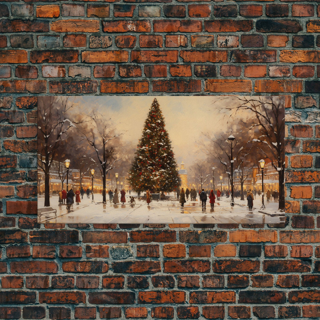 Cute Christmas Village Art, Christmas Decor, Framed Canvas Print, Holiday Painting, Seasonal Decor, Christmas Tree Art Christmas Centerpiece