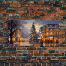 Cargar imagen en el visor de la galería, Christmas Tree In The Town Square - Winter Wonderland Canvas Print - Christmas Village - Christmas Decor - Winter Centerpiece
