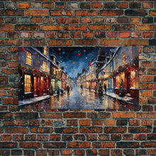 Cargar imagen en el visor de la galería, Christmas Wall Art - Framed Canvas Print - Winter Wonderland Victorian Village Decorated for Christmas - Christmas Canvas Wall Art
