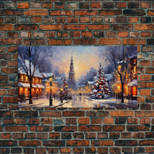 Cargar imagen en el visor de la galería, Christmas Centerpiece Wall Art - Framed Canvas Print - Winter Wonderland Victorian Village Decorated for Christmas Canvas Wall Art
