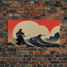 Load image into Gallery viewer, Japanese Samurai Fighting A Tidal Wave, ready to hang canvas print wall art, framed canvas wall art, mancave decor
