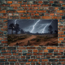 Carregar imagem no visualizador da galeria, Gloomy Haunted Graveyard At Night, Lightning Storm, Halloween Cemetery Art, ready to hang canvas print wall art
