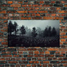 Load image into Gallery viewer, Creepy Haunted Cemetery, Spooky Halloween Art, Graveyard, ready to hang canvas print wall art, Black And White Art, Halloween Decor
