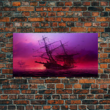 Load image into Gallery viewer, Outrun Style Ghost Ship, Abandoned Pirate Ship, ready to hang canvas print, framed art, cool unique wall decor
