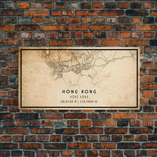 Load image into Gallery viewer, Vintage Hong Kong City Map Wall Art Canvas Print, Distressed Hong Kong Map, Framed Wall Art, Cool Hong Kong Travel Wall Art, Office Art
