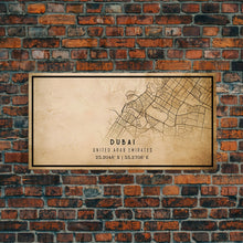 Load image into Gallery viewer, Dubai UAE map print poster or framed canvas, Dubai map print poster canvas, Dubai city map print poster canvas, Vintage Travel Art
