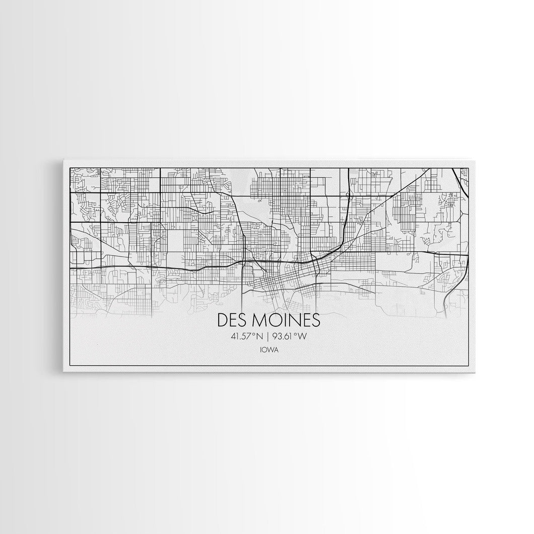 Des Moines Street Map, Iowa Map, Map Print, Minimalist Art, Wall Art, Canvas Art, Girls Bedroom Décor, Dorm Room Décor, Gift For Dad, Office