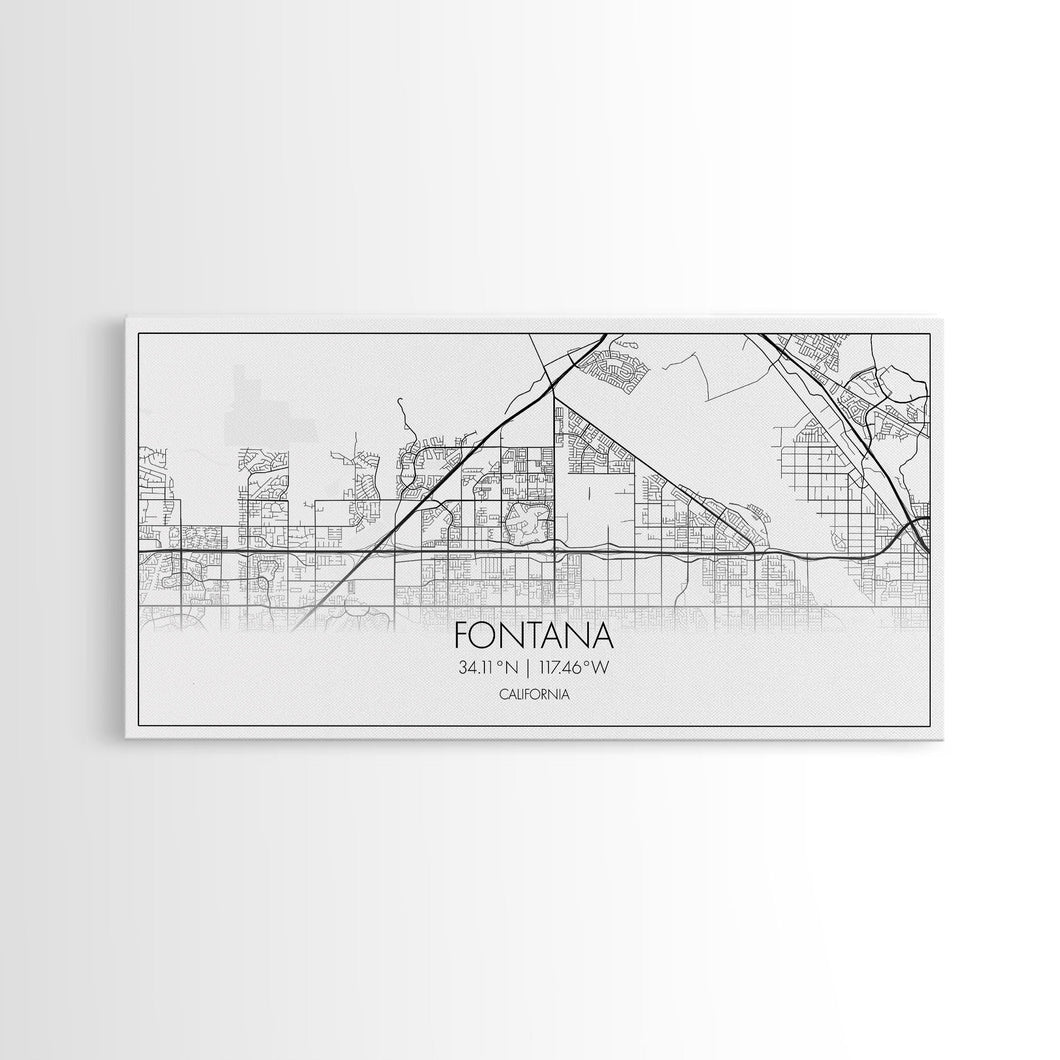 Fontana Street Map, California Map, Map Art, Minimalist Art, Wall Art, Canvas Art, Gift For Couples, Game Room Prints, Above Bed Décor