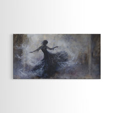 Carregar imagem no visualizador da galeria, Ballerina Dancing In The Fog, Framed Canvas Print, Halloween Decor, Macabre Dark Academia Wall Art
