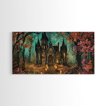 Load image into Gallery viewer, Haunted House In The Woods, Framed Canvas Print, Spooky Wall Art, Spooky Season, Halloween Products, Halloween Unique Gift
