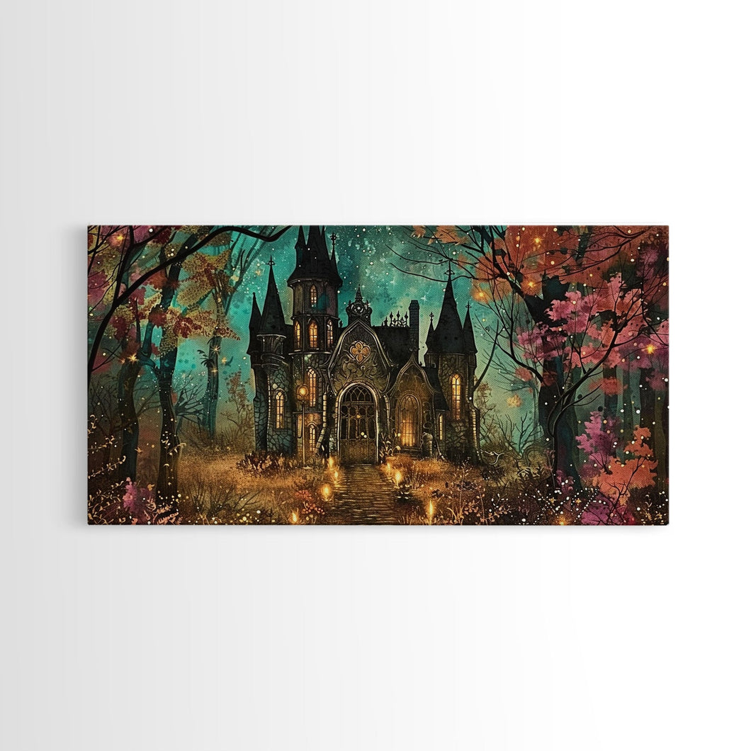 Haunted House In The Woods, Framed Canvas Print, Spooky Wall Art, Spooky Season, Halloween Products, Halloween Unique Gift