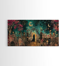 Load image into Gallery viewer, Banshee In The Graveyard, Framed Canvas Print, Halloween Decor, Spooky Season Wall Art, Halloween Gift Idea
