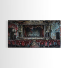 Load image into Gallery viewer, Creepy Abandoned Theater, Framed Canvas Print, Macabre Theatre, Dark Academia, Halloween Decor, Spooky Seasonal Wall Art
