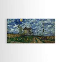 Load image into Gallery viewer, Haunted Countryside, Framed Canvas Print, Spooky Starry Night Inspired Halloween Wall Art
