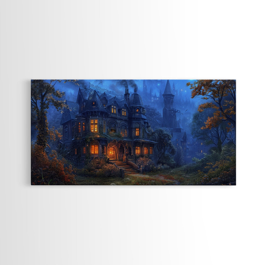 Dark Academia Victorian Mansion Framed Canvas Print, Victorian Oil Painting, Spooky Vibes Halloween Wall Art