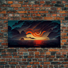 Carregar imagem no visualizador da galeria, Abstract art deco sunset canvas print, sunset over the vast ocean, living room art
