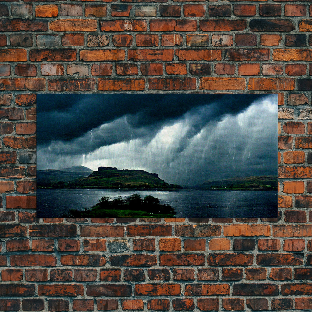 Foggy night rainstorm over the lake canvas print, nature and landscape wall art, ready to hang, cool wall art