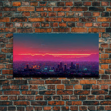 Load image into Gallery viewer, Los Angeles Wall Art, California at sunset canvas print, outrun style, vapor wave, synth wave sunset, ready to hang wall art
