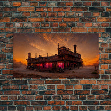 Load image into Gallery viewer, Dystopian steampunk wild west mashup, abandoned wild west saloon art, canvas print, ready to hang wall art
