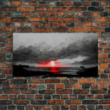 Load image into Gallery viewer, Creepy  Blood moon canvas print, dark fantasy art, black and white art, Halloween, spooky art, horror landscape art
