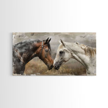 Cargar imagen en el visor de la galería, Black and White Horses, Framed Canvas Print for Elegant Living Room Decor, Equine Art for Home and Bedroom Decoration
