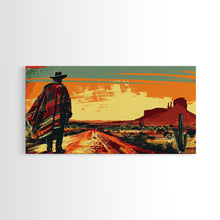 Carregar imagem no visualizador da galeria, Abstract Cowboy in Desert Sunset Scene, Boho Bedroom Art, Framed Canvas Print, Modern Living Room Decoration, Rustic Wall Art
