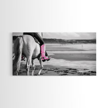 Carregar imagem no visualizador da galeria, Beach Horseback Rider with Pink Boots, Delightful Framed Canvas Print, Ideal for Living Room or Bedroom Wall Art
