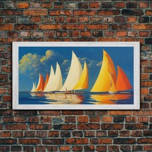 Carregar imagem no visualizador da galeria, Art Deco Sailboats, Sailing Art, Sailing on the open sea, Wall Decor, Ready To Hang Framed Canvas Print, Oversize Wall Art
