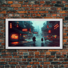 Load image into Gallery viewer, Cyberpunk City, Bladerunner Vibes Dystopian Cityscape, Wall Decor, Ready To Hang Framed Canvas Print, Oversize Wall Art
