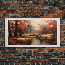 Carregar imagem no visualizador da galeria, Fall Decor Framed Canvas Print | Trees With Falling Leaves | Fall Wedding Decor | Fall Home Decor | Fall Wall Decor | Rustic Fall Decor
