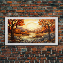 Carregar imagem no visualizador da galeria, Fall Centerpiece Landscape Painting Canvas Print, Stained Glass Style Art, Stained Glass Wall Art, Autumn Decor, Rustic Fall Art, Fall Decor
