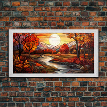 Carregar imagem no visualizador da galeria, Fall Centerpiece Landscape Painting Canvas Print, Stained Glass Style Art, Stained Glass Wall Art, Autumn Decor, Rustic Fall Art, Fall Decor
