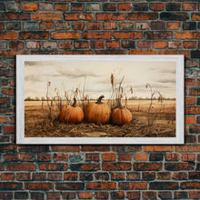 Carregar imagem no visualizador da galeria, Autumn Wall Art, Pumpkin Decor, Farm Wall Art, Canvas Print, Wall Hanging, Panoramic Art, Farmhouse Wall Decor, Housewarming Gift, RV Decor
