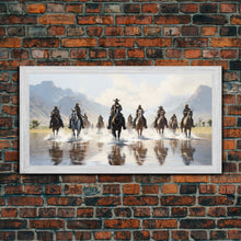Load image into Gallery viewer, Cowboy Art Print, Western Wall Art, Horse Wall Art, Canvas Print, Wall Hanging, Panoramic Art, Ranch Decor, Western Art, College Dorm Decor
