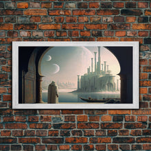 Load image into Gallery viewer, Two Moon Alien World, Dune Inspired Art, Framed Canvas Print, Scifi Art
