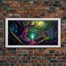 Cargar imagen en el visor de la galería, Fantasy wall art, canvas print, magical forest, fantasy landscape art, ready to hang wall art, magical glowing forest fantasy art
